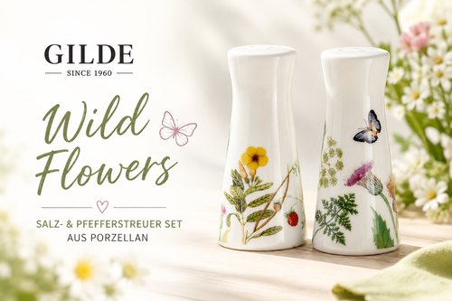 GILDE Salz- & Pfefferstreuer „Wild Flowers“ – Porzellan mit Blumen- & Schmetterlingsmotiv