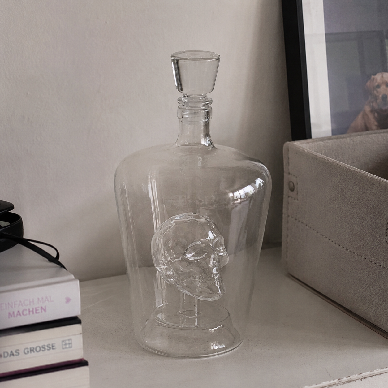 Whisky Dekanter 1L mit Totenkopf aus Glas – Karaffe für Rum & Gin