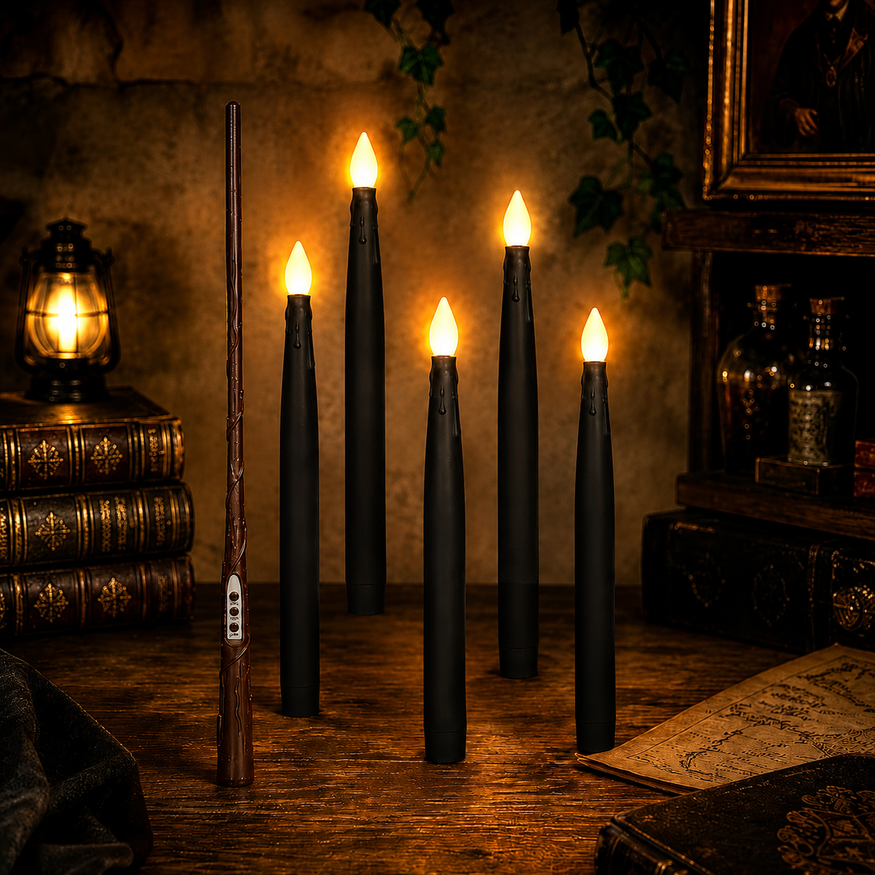 Schwebende LED-Kerzen mit Zauberstab – 5er Set in Schwarz | Anna's Collection