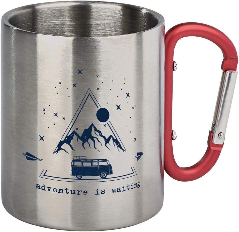 moses. Karabiner-Becher „Adventure is Waiting“ – Edelstahl Camping-Becher 300 ml